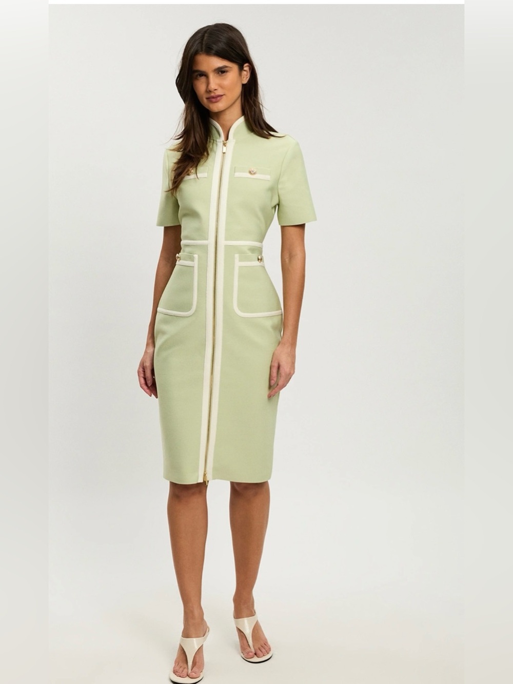 Karen Millen Elegant Pale Green bandage Dress with Contrast Trim size S NWT*
